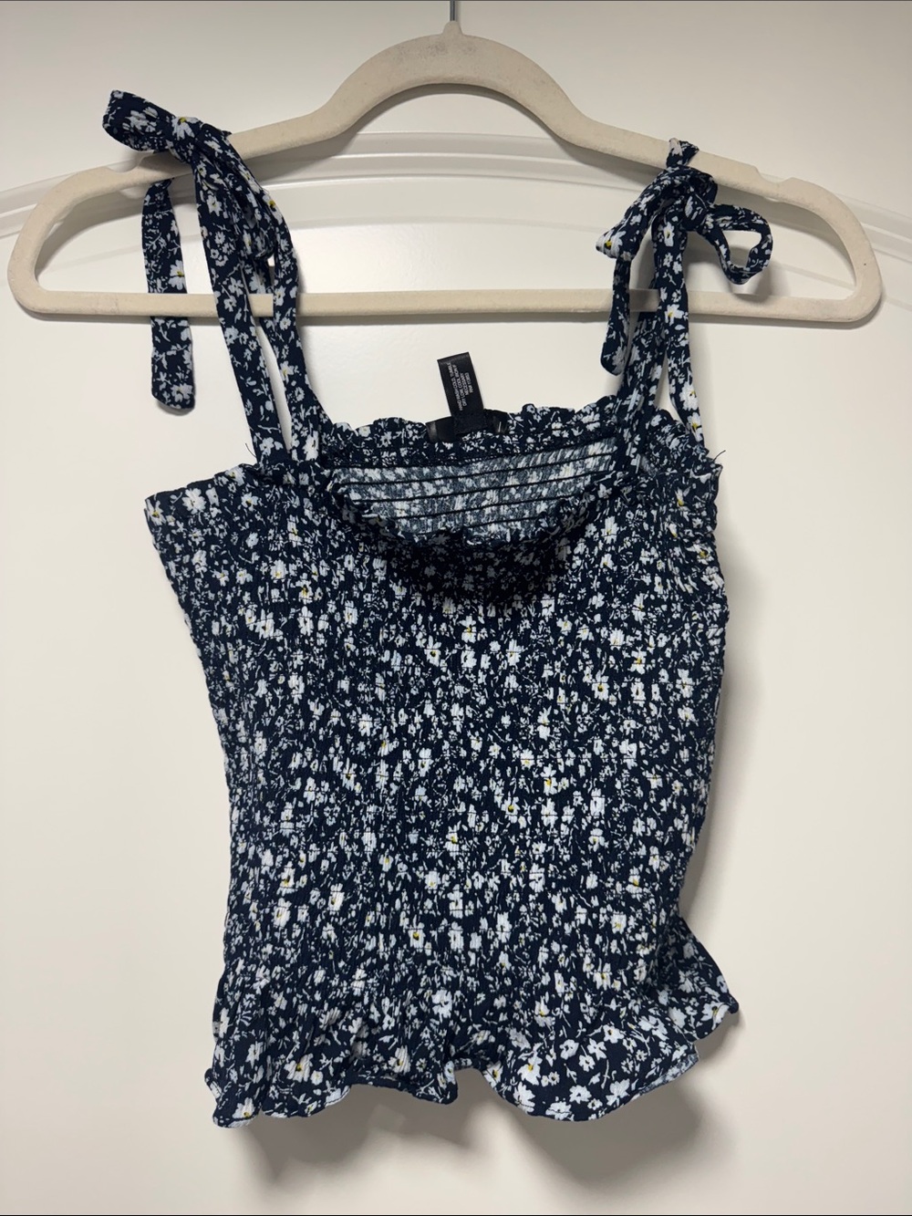 Aqua Navy Floral Smocked Tie-Strap Camisole